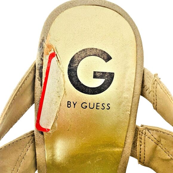 G by Guess Hampton Faux Suede Platform Wedge Sandal Size 9.5 Beige Light Tan - Picture 10 of 11